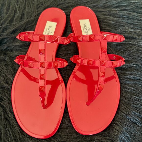 Valentino Garavani Rockstud Jelly Thong Sandals Red Size 37 - Picture 10 of 10